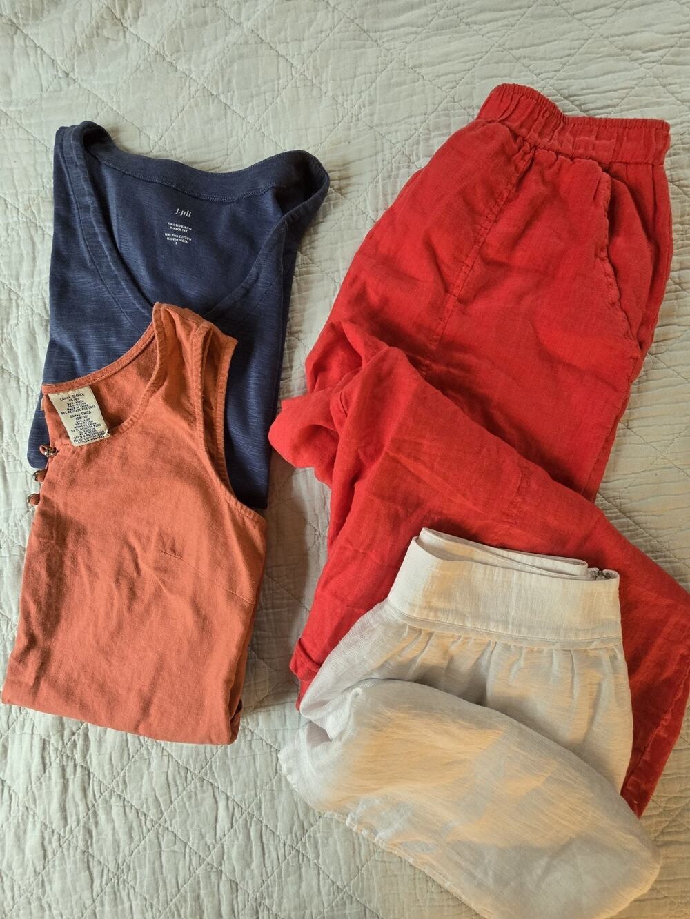 Lot Of 4 LINEN & PIMA COTTTON SMALL Summer Tops &Bottoms Skirt Palazzo Tee Tank